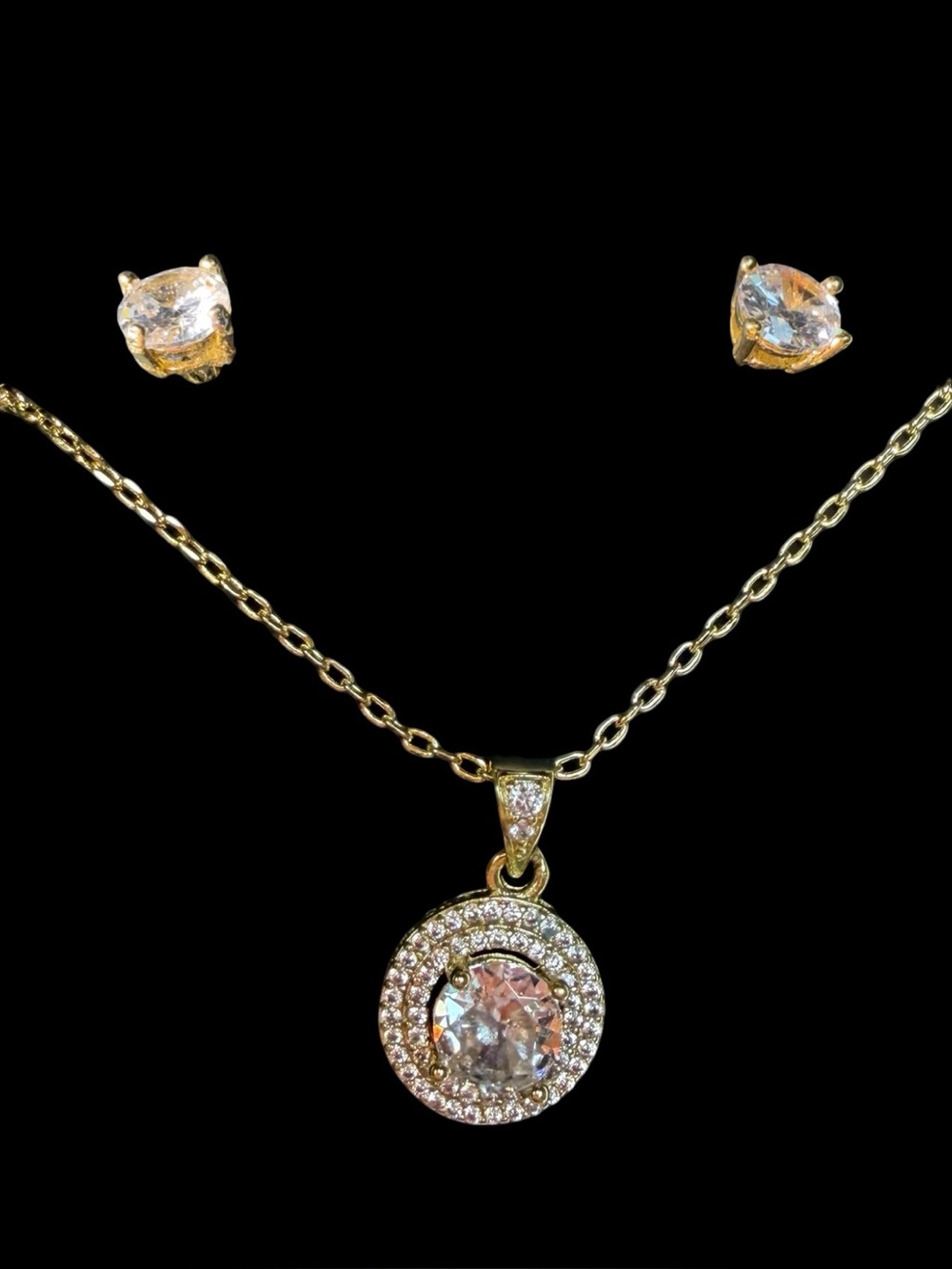 cézanne Gold-Tone Clear Crystal Pendant Necklace & Stud Set